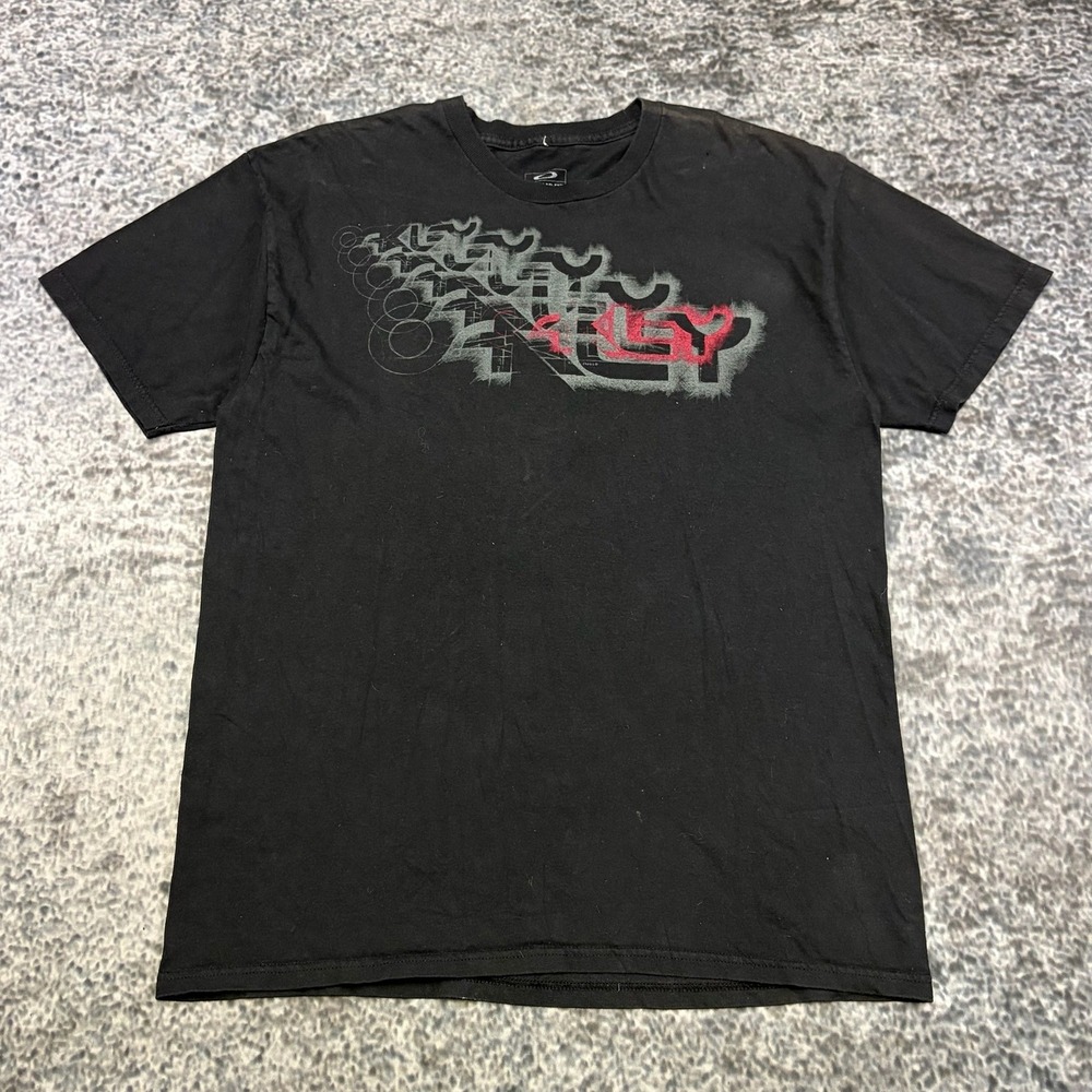 Oakley T Shirt Mens Large Black Regular Fit Tech Logo Y2K